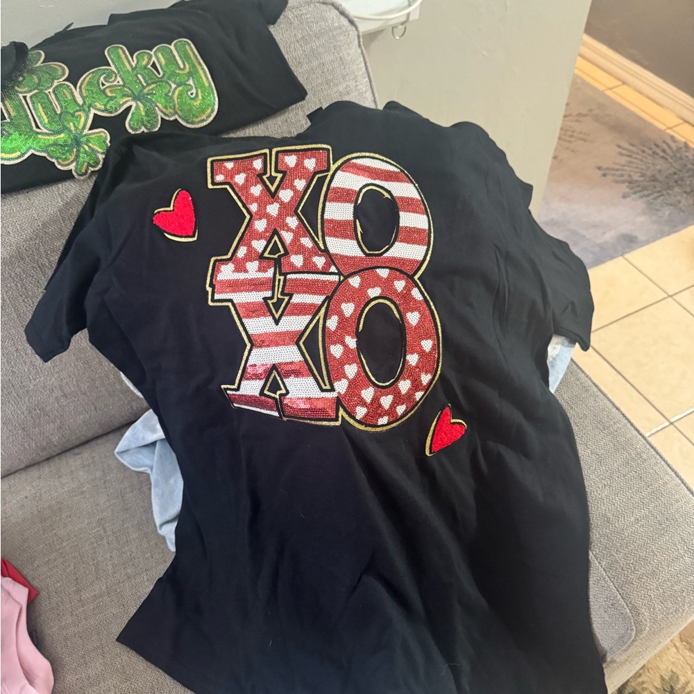 Gildan Black Tee with Red & White XO Heart Graphic